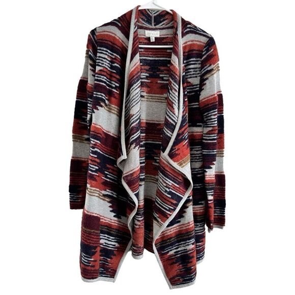 Lucky Brand Aztec Print Drape Cardigan Sweater‎ Waterfall Multicolor Women's S - Picture 1 of 6